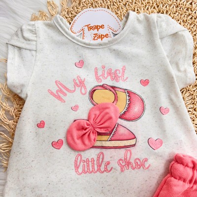 Conj. Blusa My Firsty Little Shoe e Short - Areia e Rosa